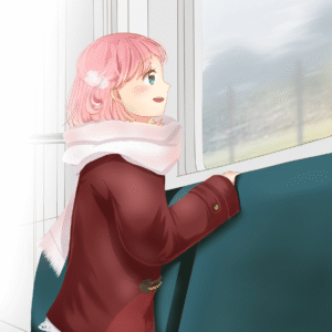 電車の中でワクワクな小学生